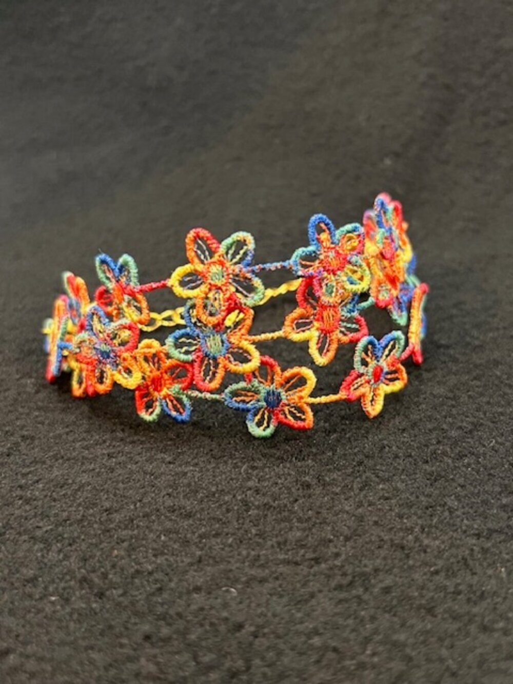 Homemade Multicolored Triple Strand Flower Lace Bracelet - Picture 3 of 6